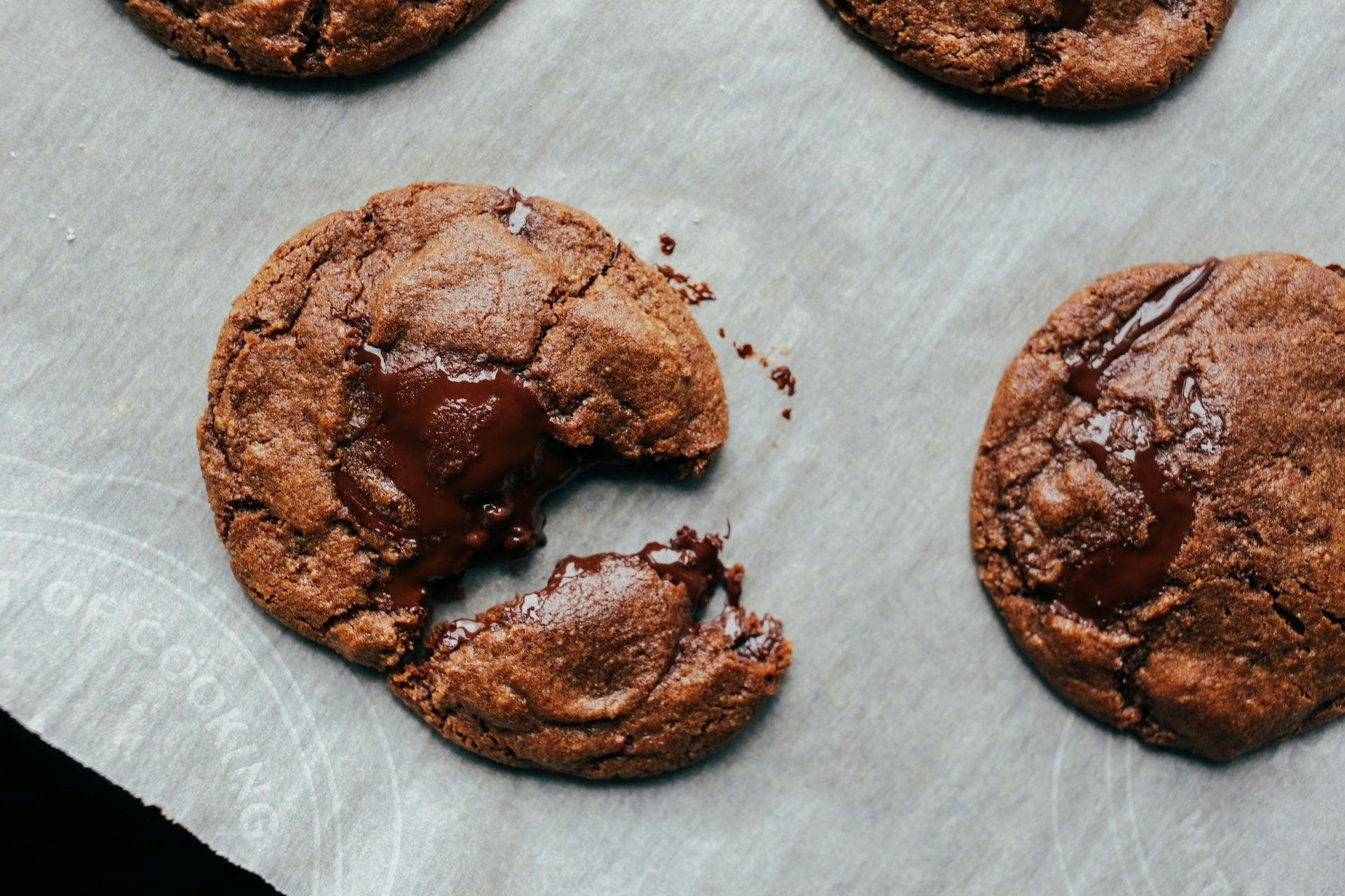 Two chocolate cookies on a tray